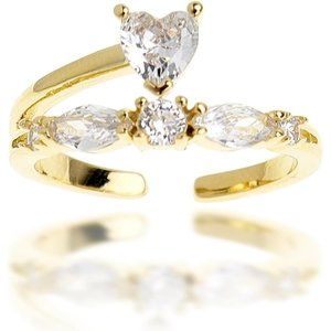 Gold Adjustable Open Ring for Women Simulated Diamond Jewelry Gift-Gold Craystal